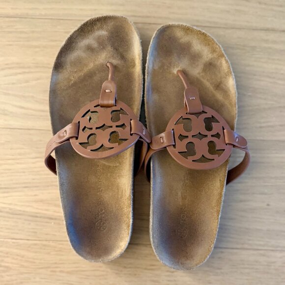 Tory Burch Miller Cloud Cuoio Natural Leather/Cork Sandals Tan - Size 9 - Picture 2 of 2